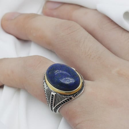 خاتم رجالي ملكي بحجر  اللأزورد بيضوي
