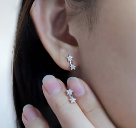 حلق نجمي من الفضة المطلية بالروديوم