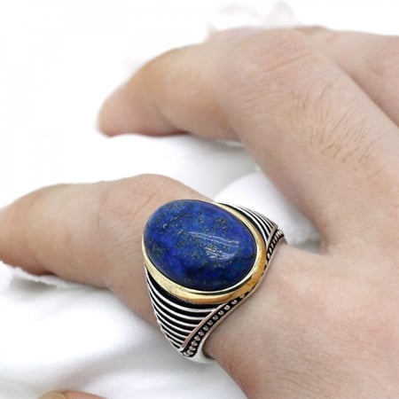 خاتم رجالي مكلي بحجر اللأزورد