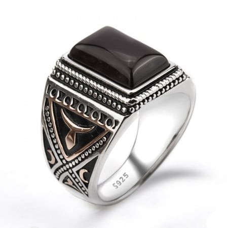 خاتم رجالي عثماني بحجر العقيق ألأسود