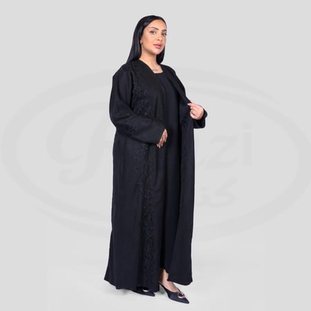 عباية لف سوداء مطرزة بالأسود شتوية خامه شمواه F