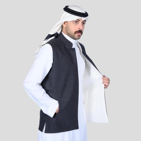 سديري رجالي دبل فيس رصاصي غامق أبيض