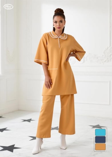 طقم عاملات منزلية مقاسات جامبو كويتي بياقة أنيقه الخامه قطن وبوليستر