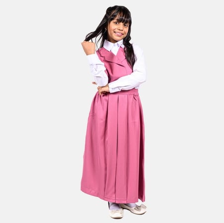 مريول مدرسي أبتدائي وردي مخطط مع قميص أبيض