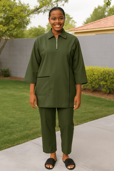 بدلة عاملات منزلية قطعتين بتصميم مميز خط جانبي وسحاب