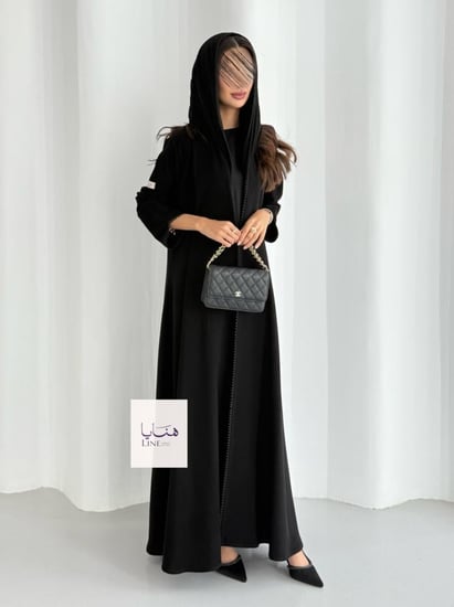 عباية لجين قماش كريب ملكي اسود بكلفه ناعمه