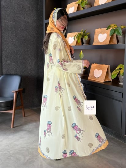 عباية هفيف قماش حرير صيفي بارد ليموني