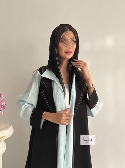 عباية نجاح قماش كتان ولنن لون سماوي