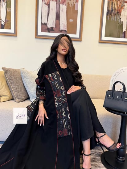 عباية شيهانه قماش سيراميك مع روكاما مطرز عنابي