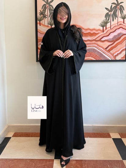 عباية ربى دبل كلوش بقماش انترنت كم واسع تدخيلات تطريز اخضر