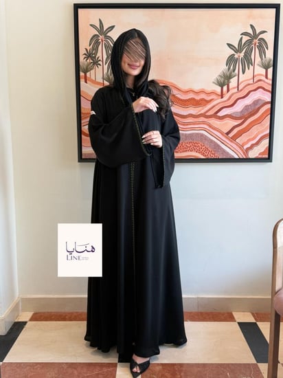 عباية ربى دبل كلوش بقماش انترنت كم واسع تدخيلات تطريز اخضر