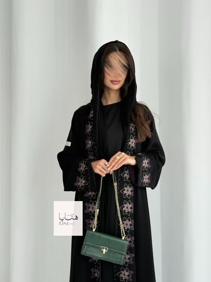 عباية ملاذ دبل كلوش بقماش انترنت تطريز موف