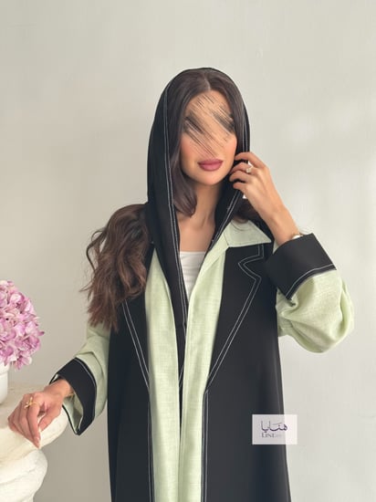 عباية نجاح قماش كتان ولنن لون تفاحي