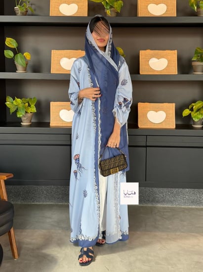 عباية هفيف قماش حرير صيفي بارد سماوي