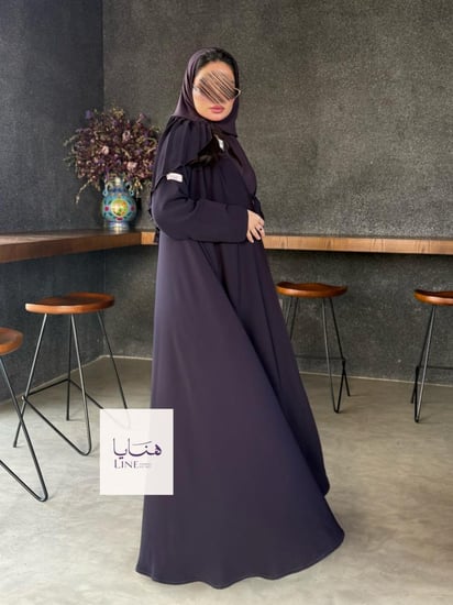 عباية كولينا دبل كلوش بقماش كريب رموش شامل طرحه كسرات ليلكي