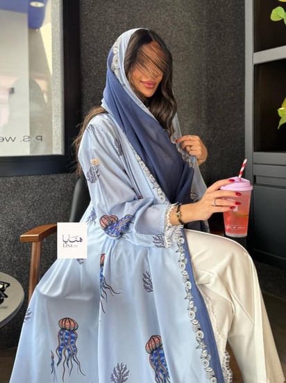 عباية هفيف قماش حرير صيفي بارد سماوي