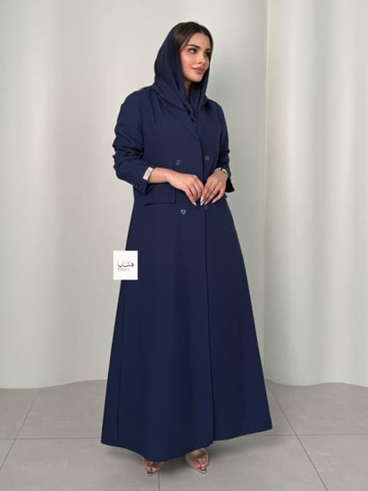 عباية كبرياء بليزر كريب مبطن بقصة اي لاين كحلي