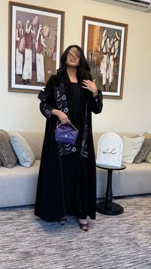 عباية شيهانه قماش سيراميك مع روكاما مطرز بنفسجي