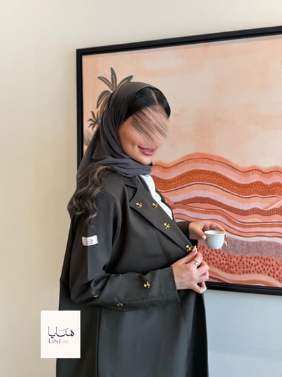 عباية سناء بقماش كريب كتان اخضر غامق