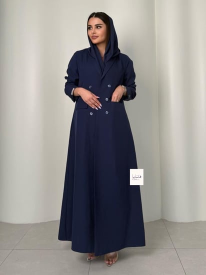 عباية كبرياء بليزر كريب مبطن بقصة اي لاين كحلي