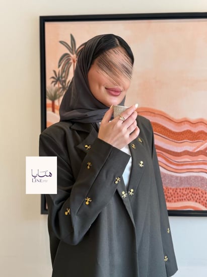 عباية سناء بقماش كريب كتان اخضر غامق