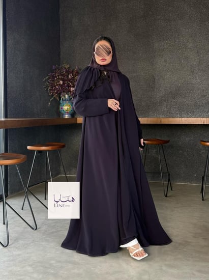 عباية كولينا دبل كلوش بقماش كريب رموش شامل طرحه كسرات ليلكي