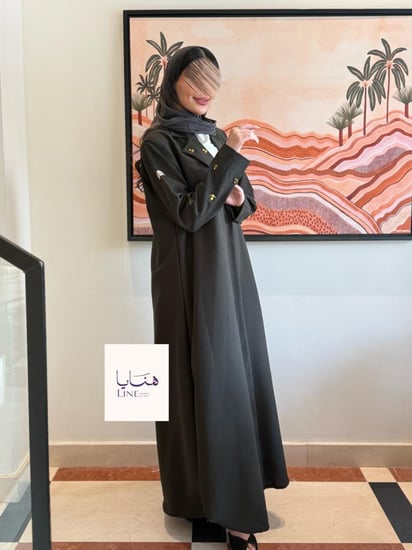 عباية سناء بقماش كريب كتان اخضر غامق