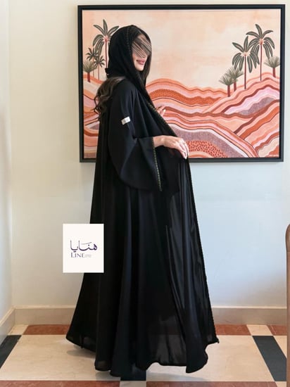 عباية ربى دبل كلوش بقماش انترنت كم واسع تدخيلات تطريز اخضر