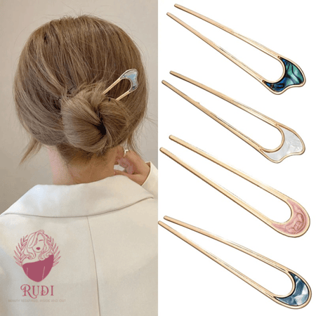 الموضة الفاخرة الفضة الذهب اللون الأنيق شل المينا دبوس الشعر للنساء المعادن U شكل الشعر عصا Hairwear اكسسوارات مجوهرات