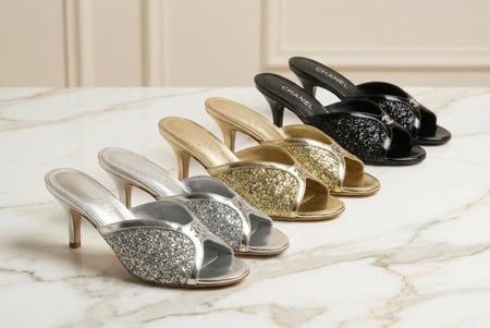 كعب Chanel نسائي مرصع بالكرستال أناقة خالدة بتصميم عصري ماستر كوالتي