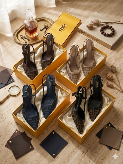 كعب نسائي فاخر بنقشة المونوغرام من Fendi – تصميم أنيق بكعب مريح ماستر كوالتي