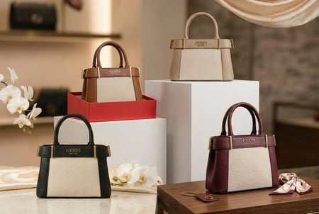 حقيبة نسائية أنيقة ثنائية اللون من GUESS بتفاصيل ذهبية فاخرة