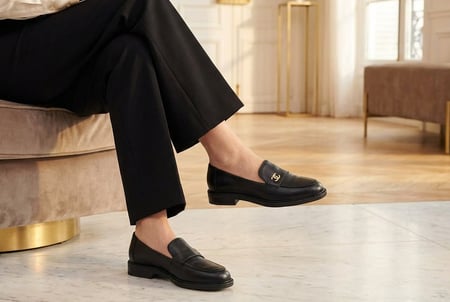 حذاء لوفر نسائي من شانيل CHANEL فاخر باللون الأسود ماستر كوالتي