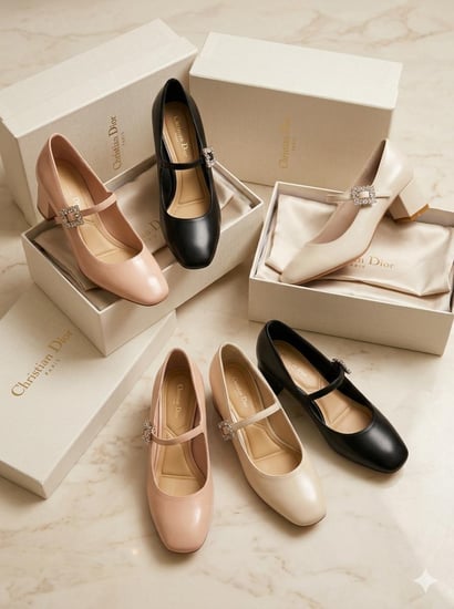 حذاء ديور نسائي بكعب متوسط وتصميم Mary Jane مع إبزيم مرصع أنيق ماستر كوالتي