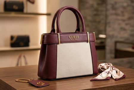 حقيبة نسائية أنيقة ثنائية اللون من GUESS بتفاصيل ذهبية فاخرة