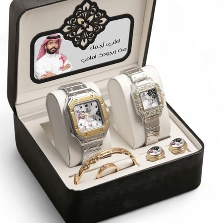طقم ساعات كبلز فضي وذهبي مخصص بالصورة