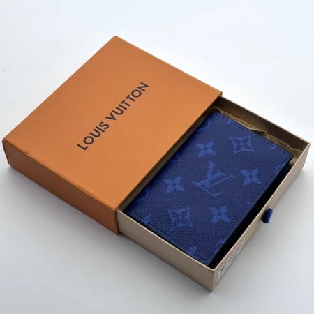 محفظة رجالية جلدية زرقاء بطباعة أيقونية بارزة