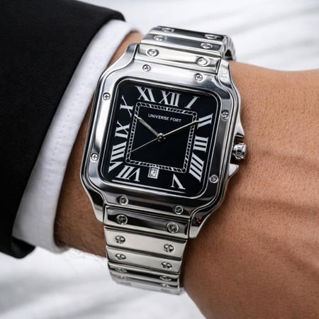 ساعة رجالية اللون فضي ميناء اسود