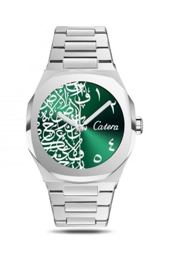 ساعة رجالية فاخرة من ماركة كاتيرا اللون فضي كامل وداخلي اخضر