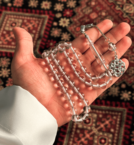 مسباح بكلايت شفاف خيط أبيض