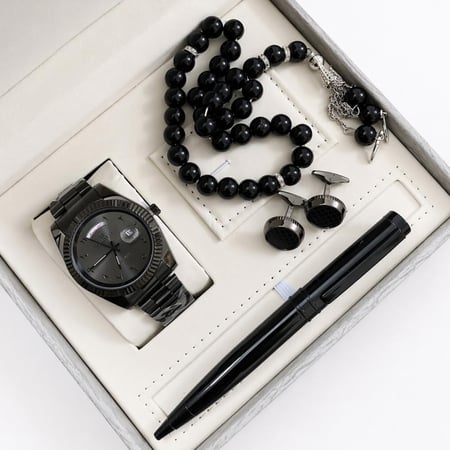 طقم ساعة رجالية لون اسود من كاتيرا