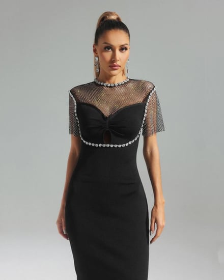 فستان بوديكون ميدي بتطريز شبكي