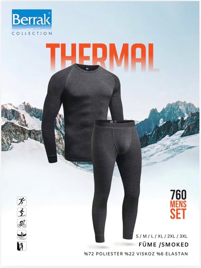 طقم ملابس داخلية حرارية رجالية BERRAK موديل 760 لون رمادي