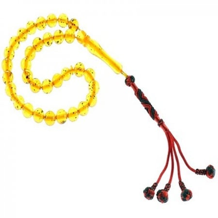 سبحة كهرمان دائرية منقطة -صفراء اللون