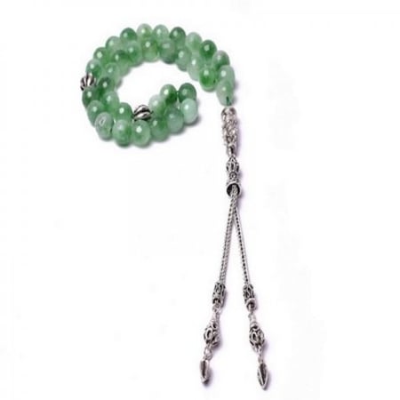 سبحة حجر طبيعى دائرية متدرج اللون الاخضر