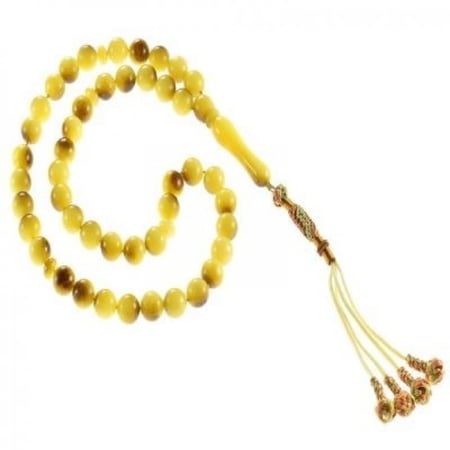 سبحة تراب كهرمان دائرية صفراء-بنى اللون