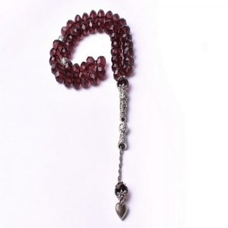 سبحة حجر طبيعى عنابى شفاف اللون