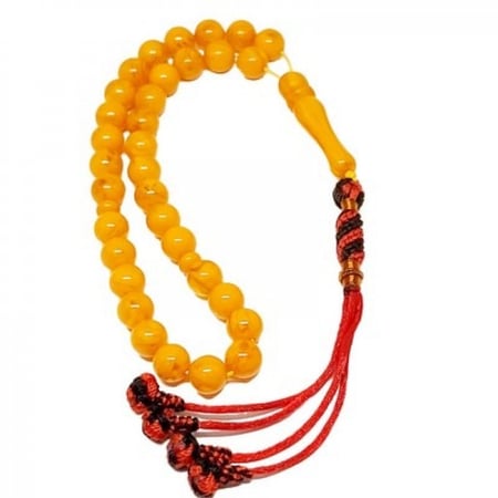 سبحة تراب كهرمان دائرية عسلى اللون