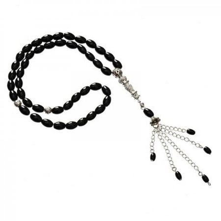 سبحة حجر طبيعى اسطوانية اسود اللون