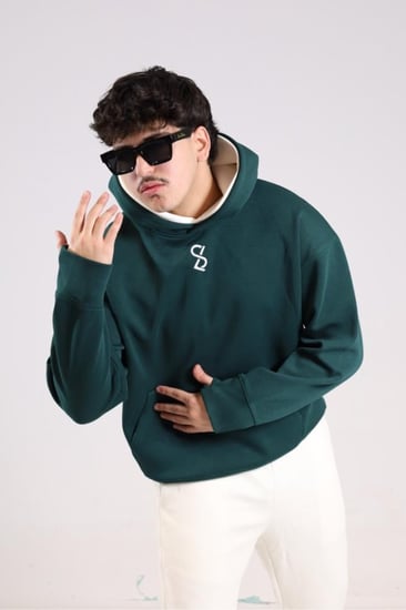 هودي دبل كاب اخضر بكتابة من الخلف